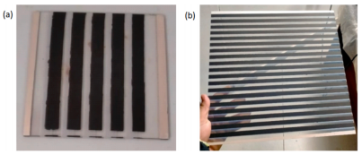 (a) 10×10cm²钙钛矿模块（5串联电池） (b) 30×30cm²模块（19串联电池）